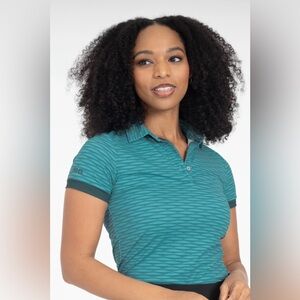 Women's Teal Patterned Golf Polo Top with Contrast Sleeve